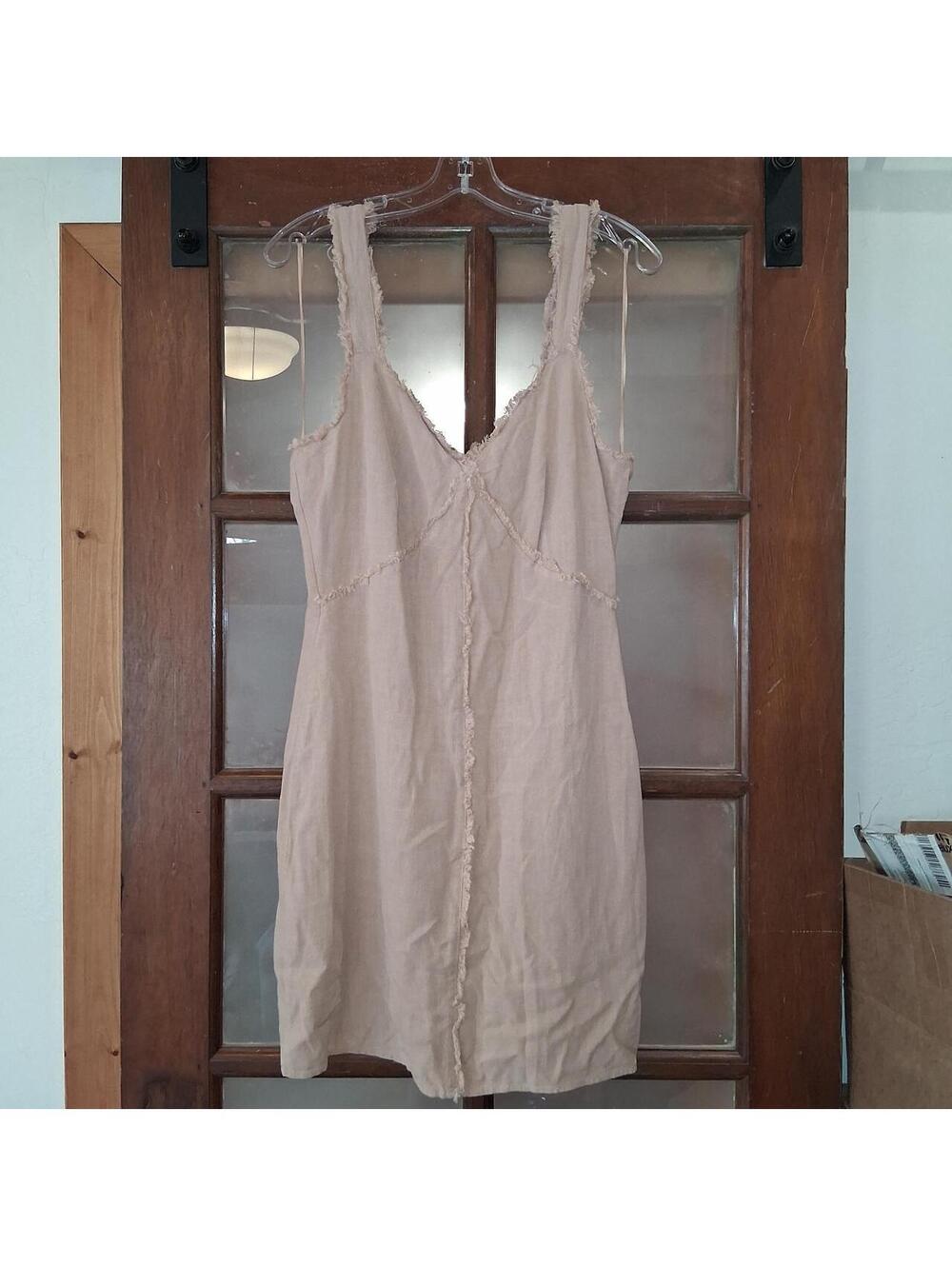 Gilli beige mini dress with frayed edges, size M